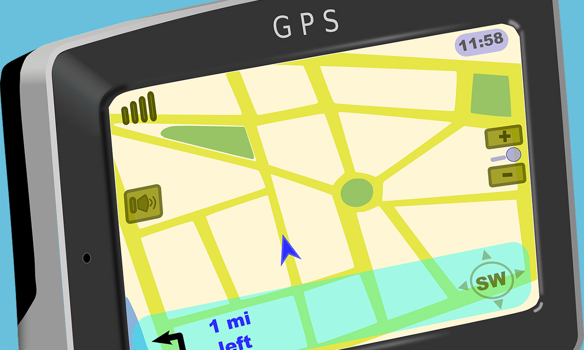 vereinfachte Vektordarstellung eines GPS-Navigationsgeraets mit einer Karte auf dem Bildschirm
